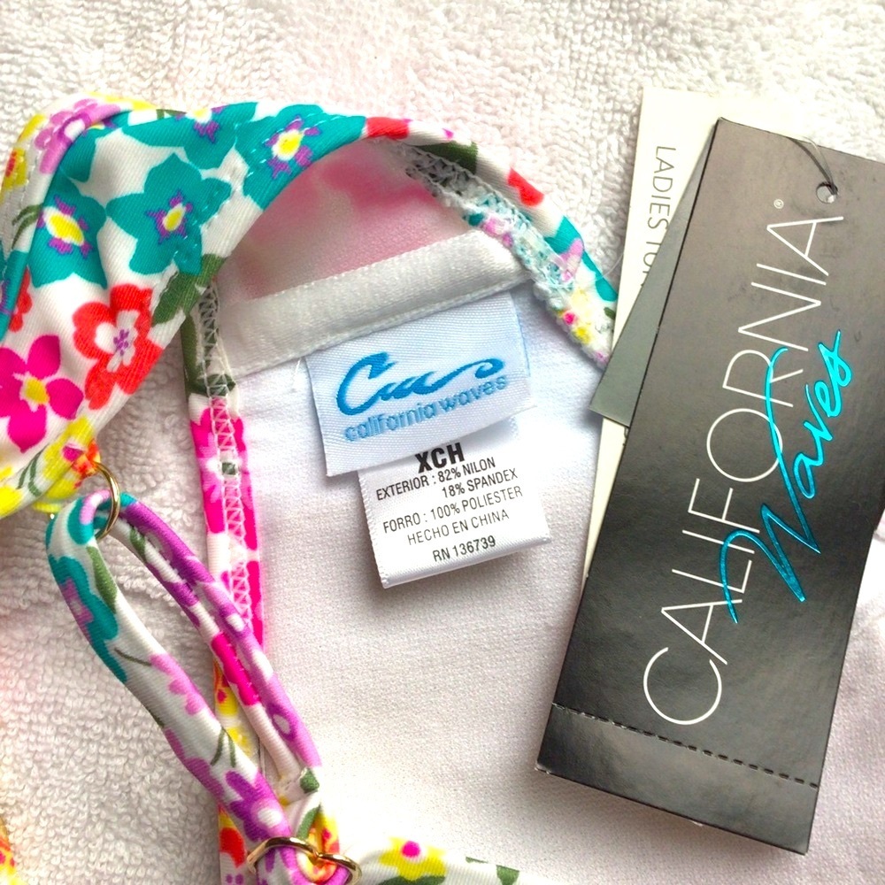 California Waves White Floral Tunnel Neck Bralette Bikini Top - NWT - Picture 4 of 8